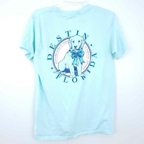 Surf Style Destin Beach Florida Short Sleeve Tee Shirt Puppy Dog Medium Women - Picture 1 of 4